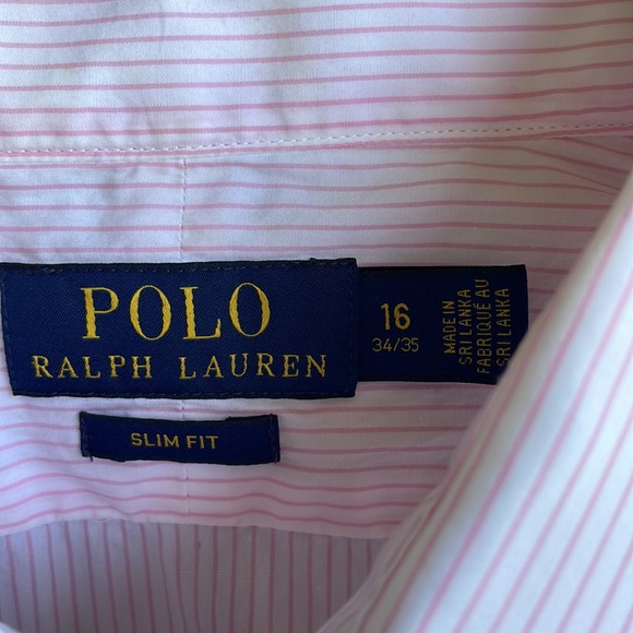 LN 🏇Ralph Lauren Dress Shirt  Slim Pinstripe Pink Pony - Picture 3 of 6